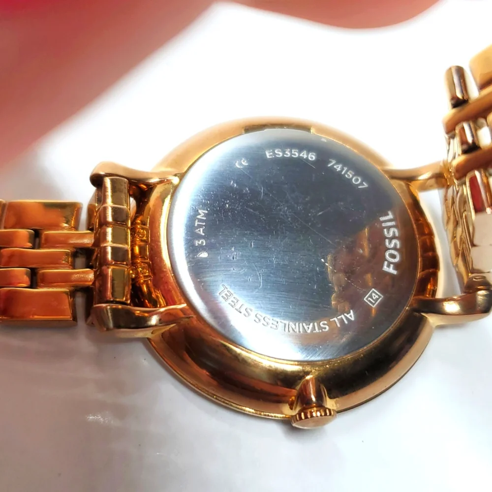 Fossil Watch ES-3546 Rose Gold Wristband Large Face Crystal Bling